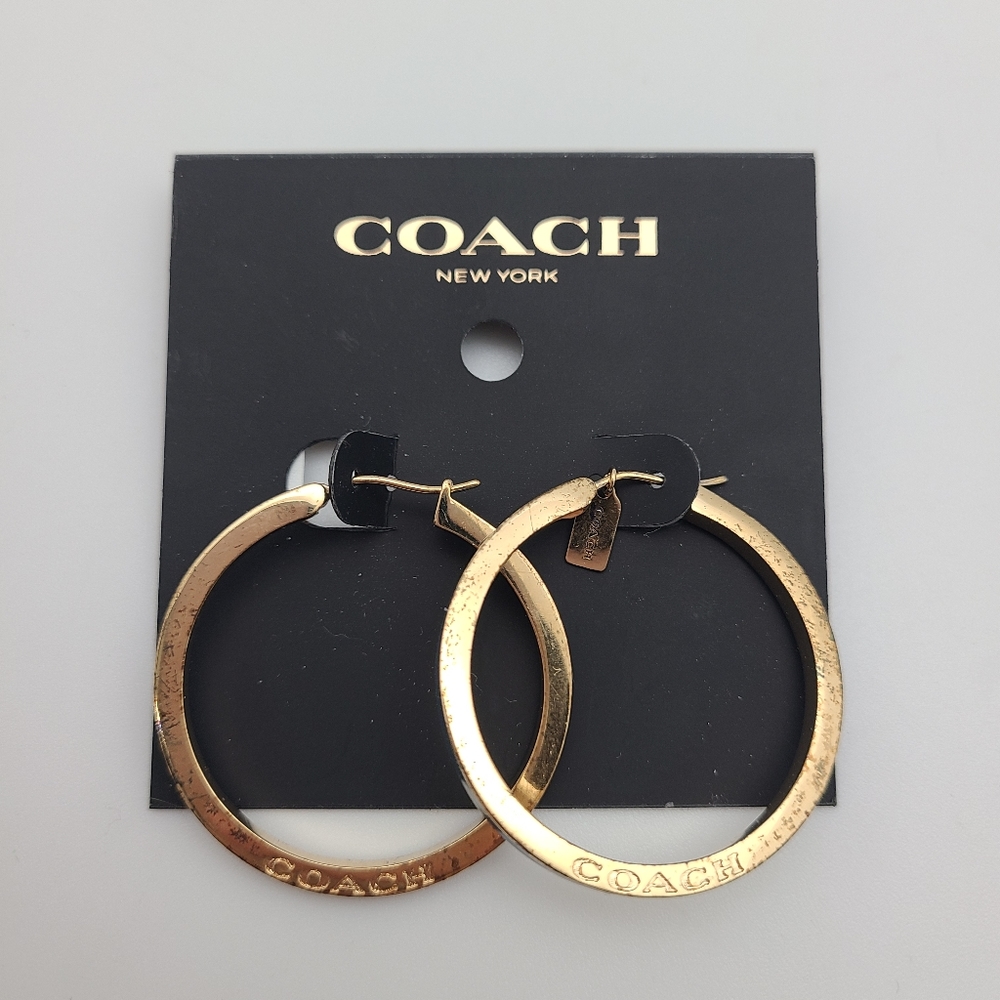 Coach Hoop Earrings Blue Rim F73973 New